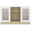 Sideboard 120×30.5×70 cm – White and Sonoma Oak, Engineered Wood And Glass