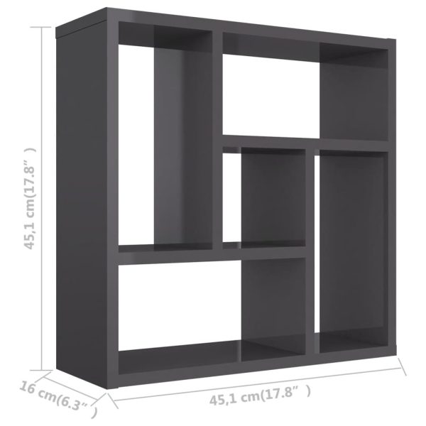Wall Shelf 45.1x16x45.1 cm Engineered Wood – High Gloss Grey