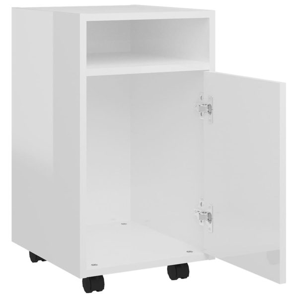 Side Cabinet with Wheels 33x38x60 cm Engineered Wood – High Gloss White
