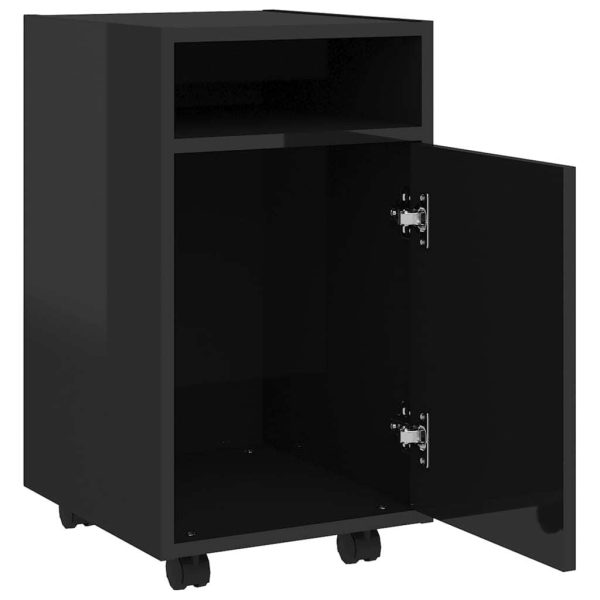 Side Cabinet with Wheels 33x38x60 cm Engineered Wood – High Gloss Black