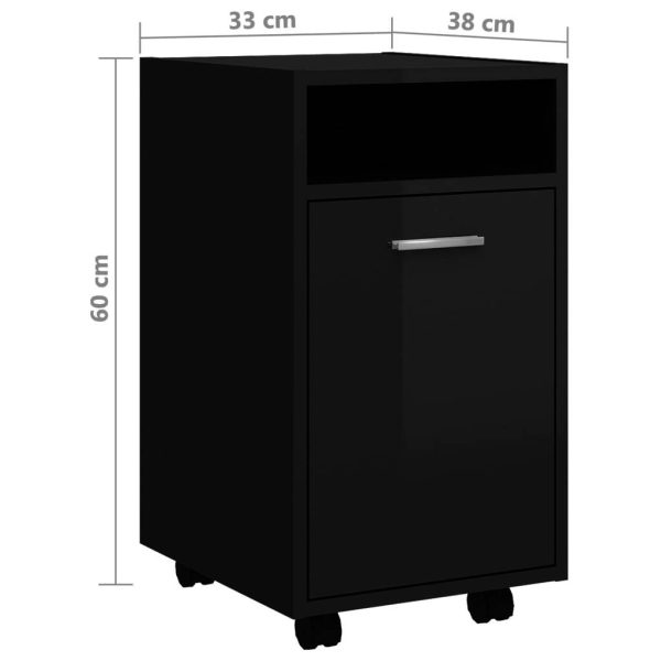 Side Cabinet with Wheels 33x38x60 cm Engineered Wood – High Gloss Grey