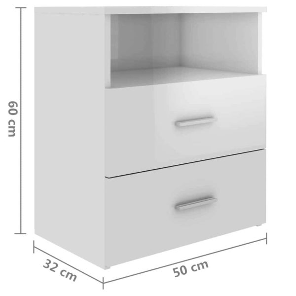 Cutler Bed Cabinet 50x32x60 cm – High Gloss White, 2