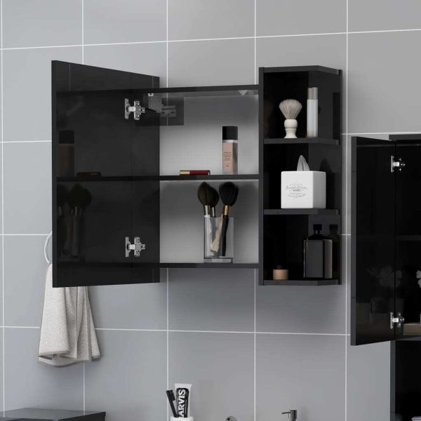 Bathroom Mirror Cabinet 62.5×20.5×64 cm Engineered Wood – High Gloss Black