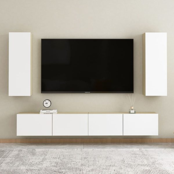Palmers TV Cabinet Engineered Wood – 30.5x30x90 cm, White and Sonoma Oak