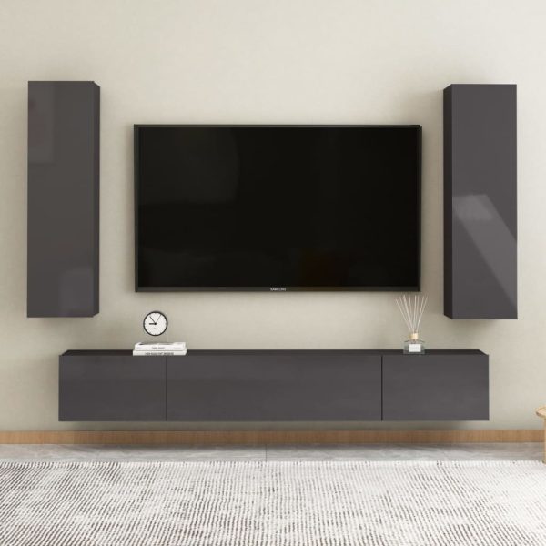 Palmers TV Cabinet Engineered Wood – 30.5x30x110 cm, High Gloss Grey