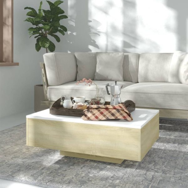 Coffee Table Engineered Wood – 85x55x31 cm, White and Sonoma Oak
