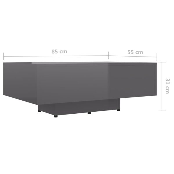 Coffee Table Engineered Wood – 85x55x31 cm, High Gloss Grey