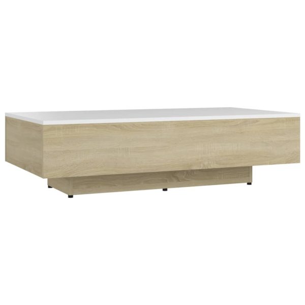 Coffee Table Engineered Wood – 115x60x31 cm, White and Sonoma Oak