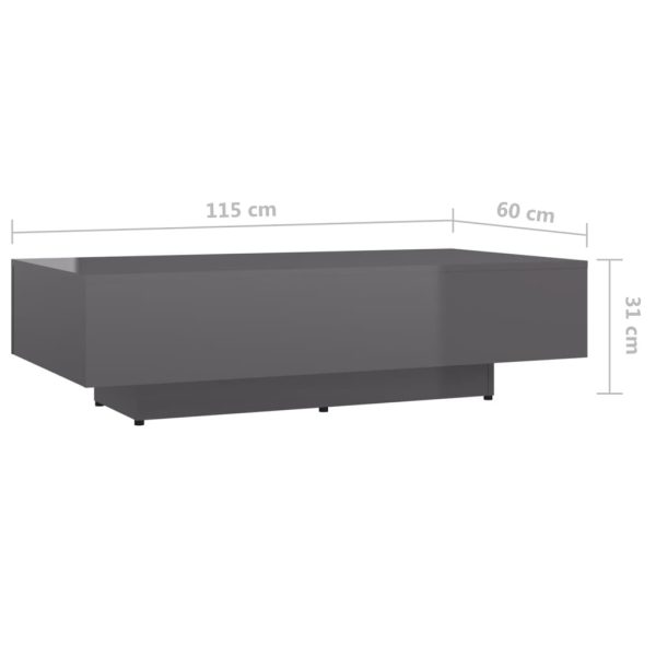 Coffee Table Engineered Wood – 115x60x31 cm, High Gloss Grey
