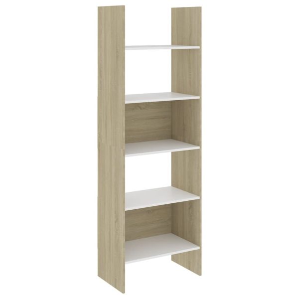 Book Cabinet 60x35x180 cm Engineered Wood – White and Sonoma Oak