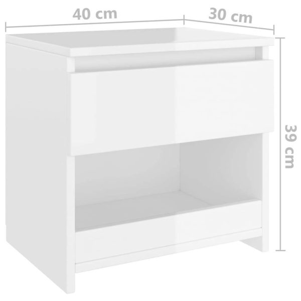 Brixton Bedside Cabinet 40x30x39 cm Engineered Wood – High Gloss White, 2