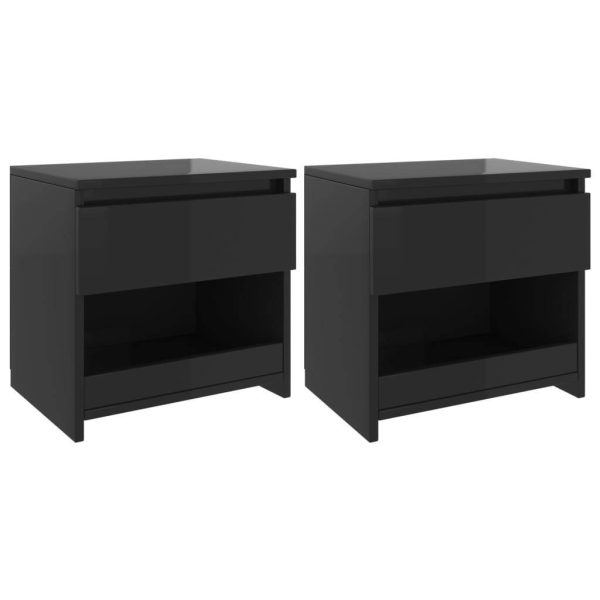 Brixton Bedside Cabinet 40x30x39 cm Engineered Wood – High Gloss Black, 2