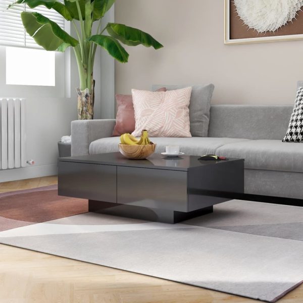 Coffee Table 90x60x31 cm Engineered Wood – High Gloss Grey