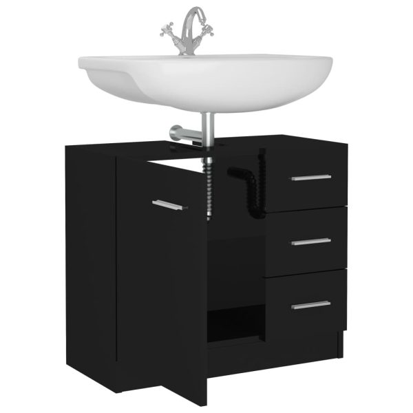 Sink Cabinet 63x30x54 cm Engineered Wood – High Gloss Black