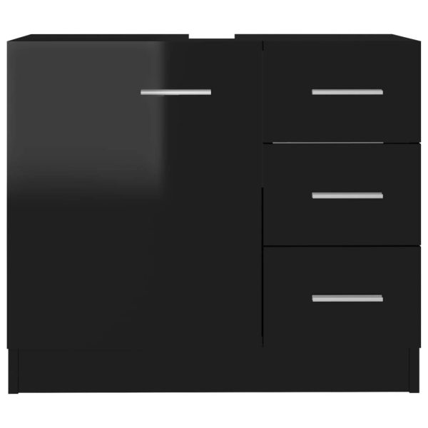 Sink Cabinet 63x30x54 cm Engineered Wood – High Gloss Black