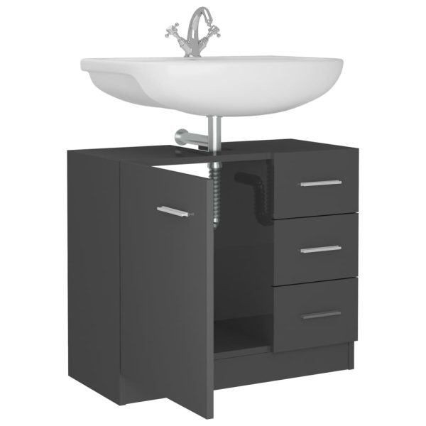 Sink Cabinet 63x30x54 cm Engineered Wood – High Gloss Grey
