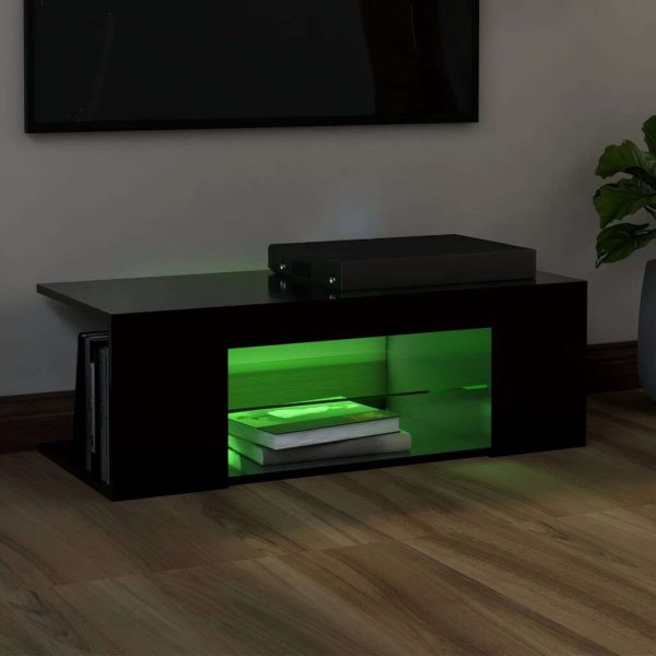 Catonsville TV Cabinet with LED Lights 90x39x30 cm – Black