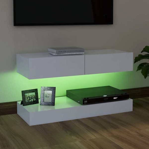 Budeaux TV Cabinet with LED Lights 90×35 cm – White
