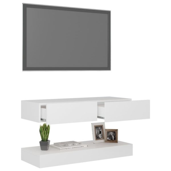 Budeaux TV Cabinet with LED Lights 90×35 cm – White