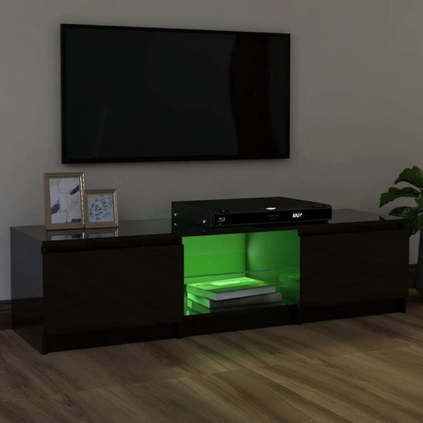 Blackfoot TV Cabinet with LED Lights – 120x30x35.5 cm, High Gloss Black