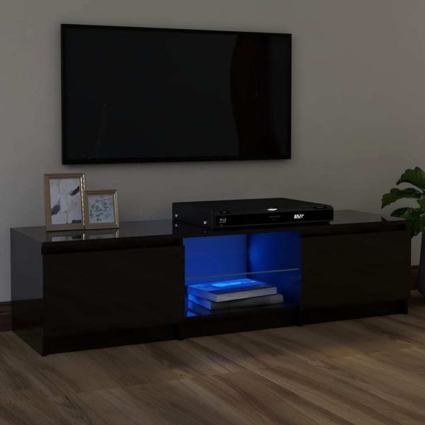 Blackfoot TV Cabinet with LED Lights – 120x30x35.5 cm, High Gloss Black