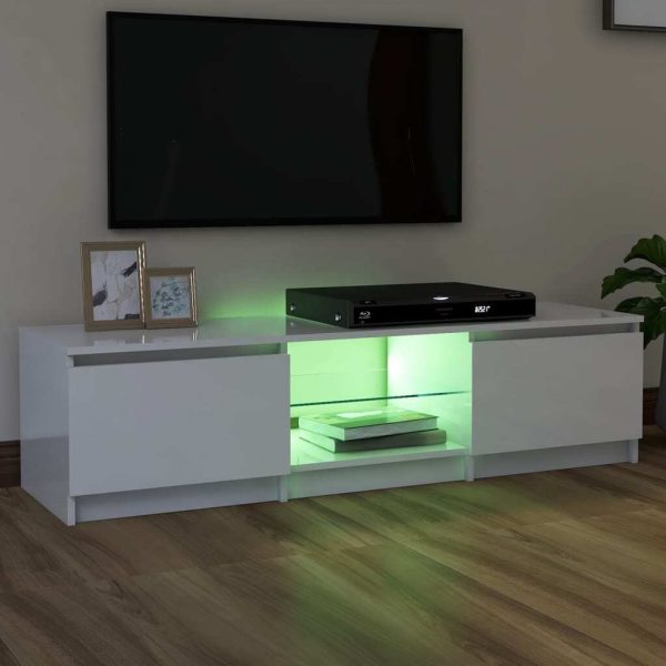 Blackfoot TV Cabinet with LED Lights – 140x40x35.5 cm, High Gloss White