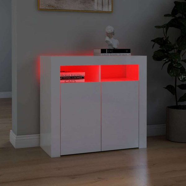 Sideboard with LED Lights – 80x35x75 cm, High Gloss White