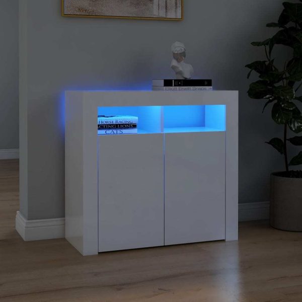 Sideboard with LED Lights – 80x35x75 cm, High Gloss White