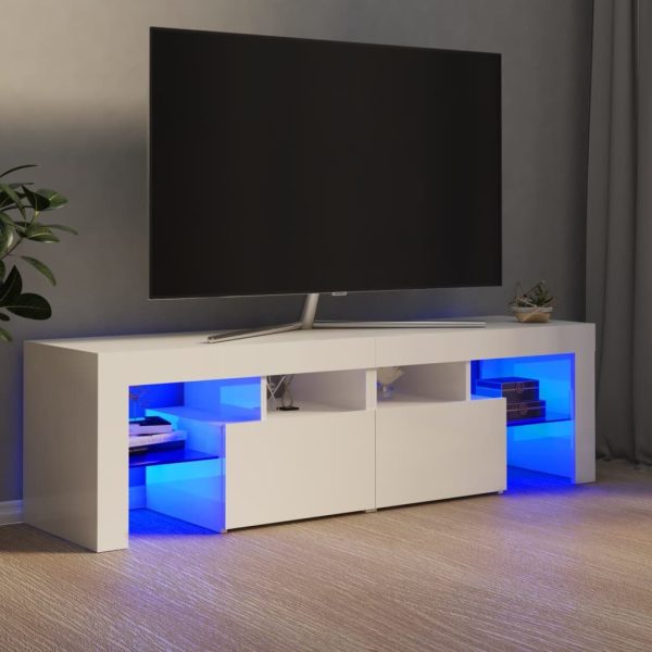 Brooklyn TV Cabinet with LED Lights 140×36.5×40 cm – High Gloss White