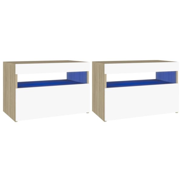 Orland TV Cabinet with LED Lights – 60x35x40 cm, White and Sonoma Oak