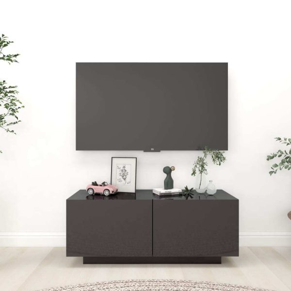 Valencia TV Cabinet 100x35x40 cm Engineered Wood – High Gloss Grey
