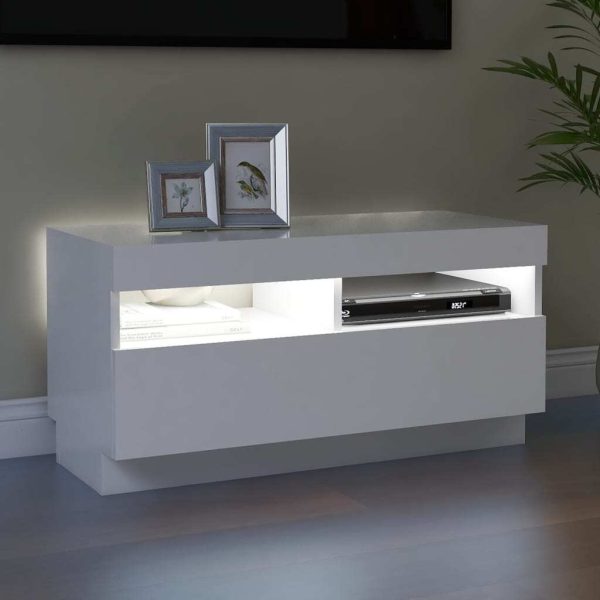 Hounslow TV Cabinet with LED Lights – 80x35x40 cm, White