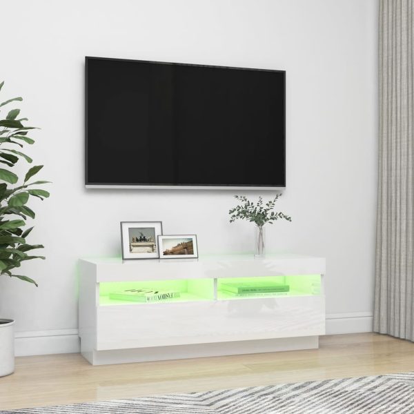 Hounslow TV Cabinet with LED Lights – 100x35x40 cm, High Gloss White