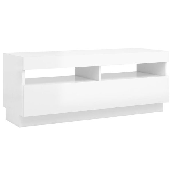 Hounslow TV Cabinet with LED Lights – 100x35x40 cm, High Gloss White