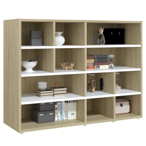 Side Cabinet 97x32x72 cm Engineered Wood – White and Sonoma Oak