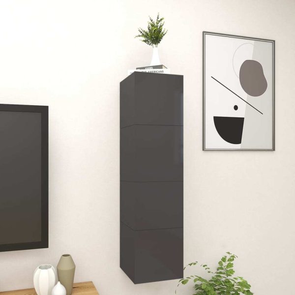 Warrenton Wall Mounted TV Cabinet 30.5x30x30 cm – High Gloss Grey, 4