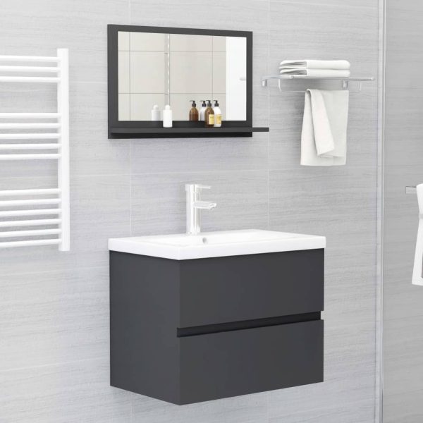 Bathroom Mirror Engineered Wood – 60 cm, Grey