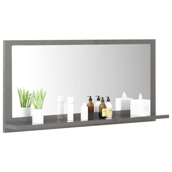 Bathroom Mirror Engineered Wood – 80 cm, High Gloss Grey
