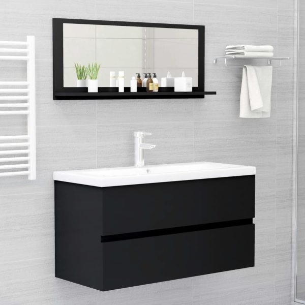 Bathroom Mirror Engineered Wood – 90 cm, Black
