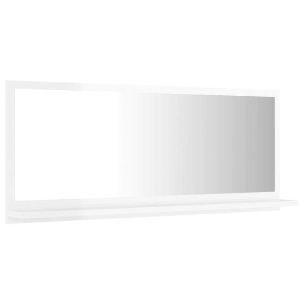 Bathroom Mirror Engineered Wood – 90 cm, High Gloss White