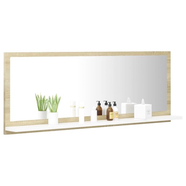Bathroom Mirror Engineered Wood – 100 cm, White and Sonoma Oak