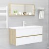 Bathroom Mirror Engineered Wood – 100 cm, White and Sonoma Oak