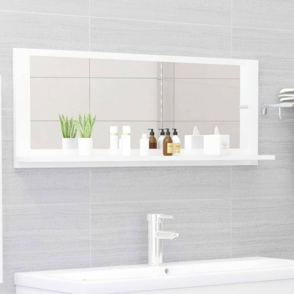 Bathroom Mirror Engineered Wood – 100 cm, High Gloss White