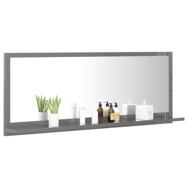 Bathroom Mirror Engineered Wood – 100 cm, High Gloss Grey