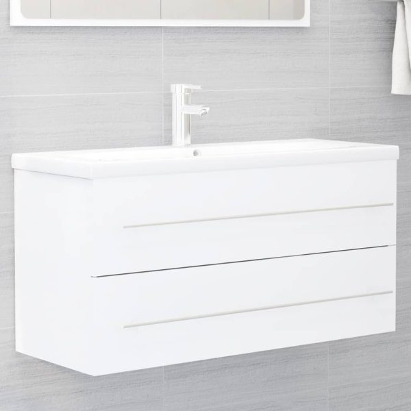 2 Piece Bathroom Furniture Set Engineered Wood – White, With Mirror