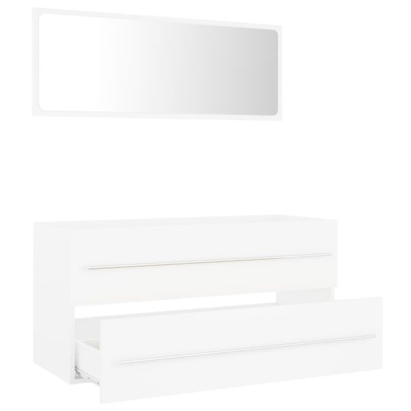 2 Piece Bathroom Furniture Set Engineered Wood – White, With Mirror