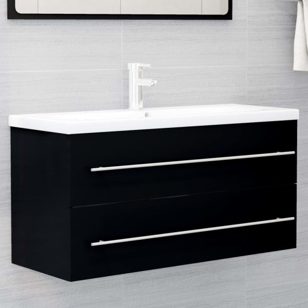 2 Piece Bathroom Furniture Set Engineered Wood – Black, With Mirror