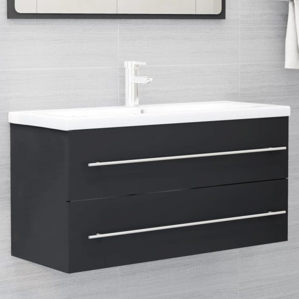 2 Piece Bathroom Furniture Set Engineered Wood – Grey, With Mirror