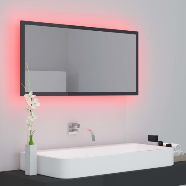 LED Bathroom Mirror 90×8.5×37 cm Engineered Wood – High Gloss Black