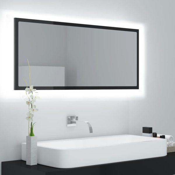 LED Bathroom Mirror 100×8.5×37 cm Engineered Wood – High Gloss Black